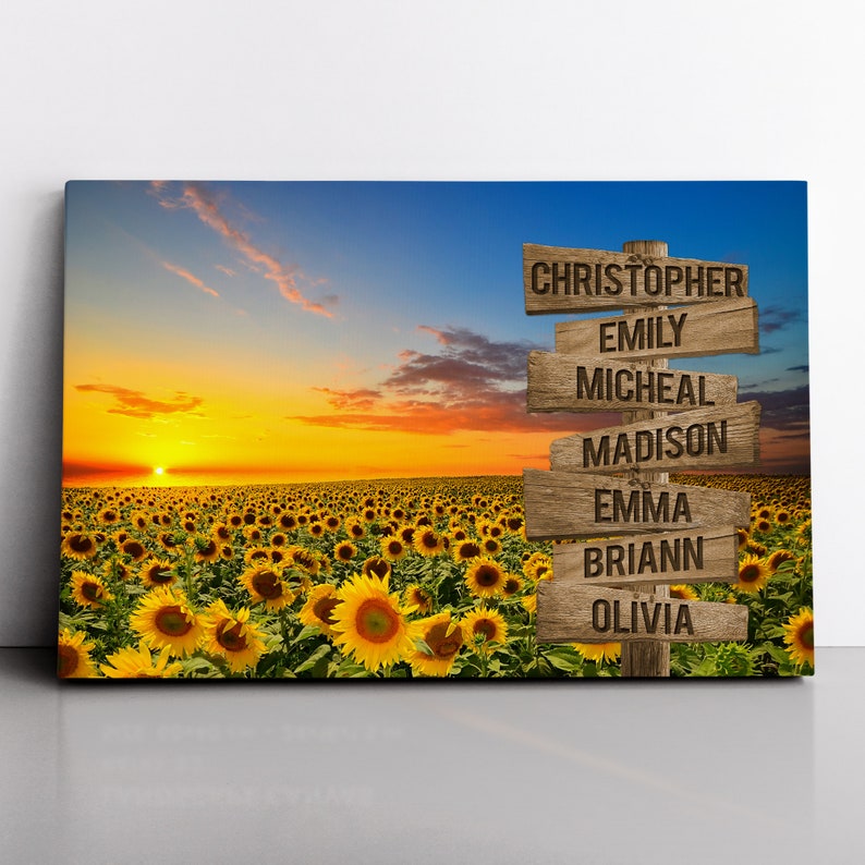 Personalized Field Of Daisies Blue Sky Sun Canvas, Wall Art With Name Framed Canvas , Custom