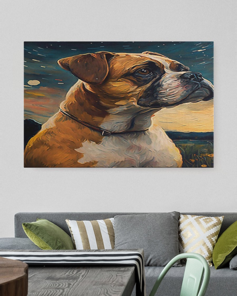 Boxer Dog Art Starry Night Canvas, Gift For Boxer Mom, Boxer Lover Gift