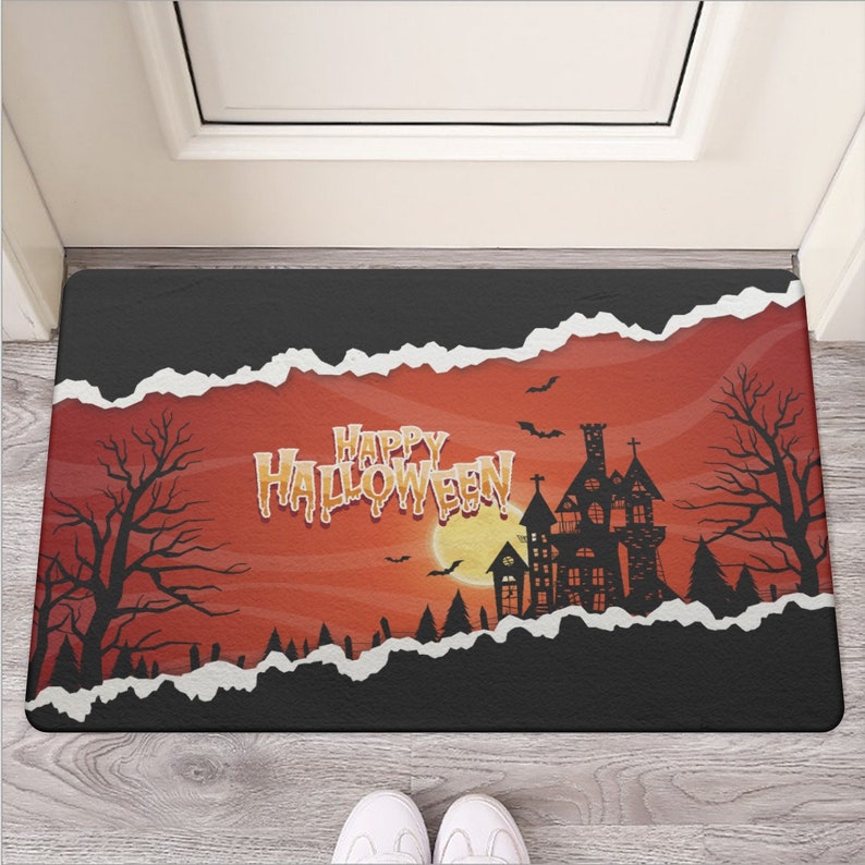 Halloween Door Mat, Stain Resistant Haunted House Door Mat, Halloween Holiday Mat