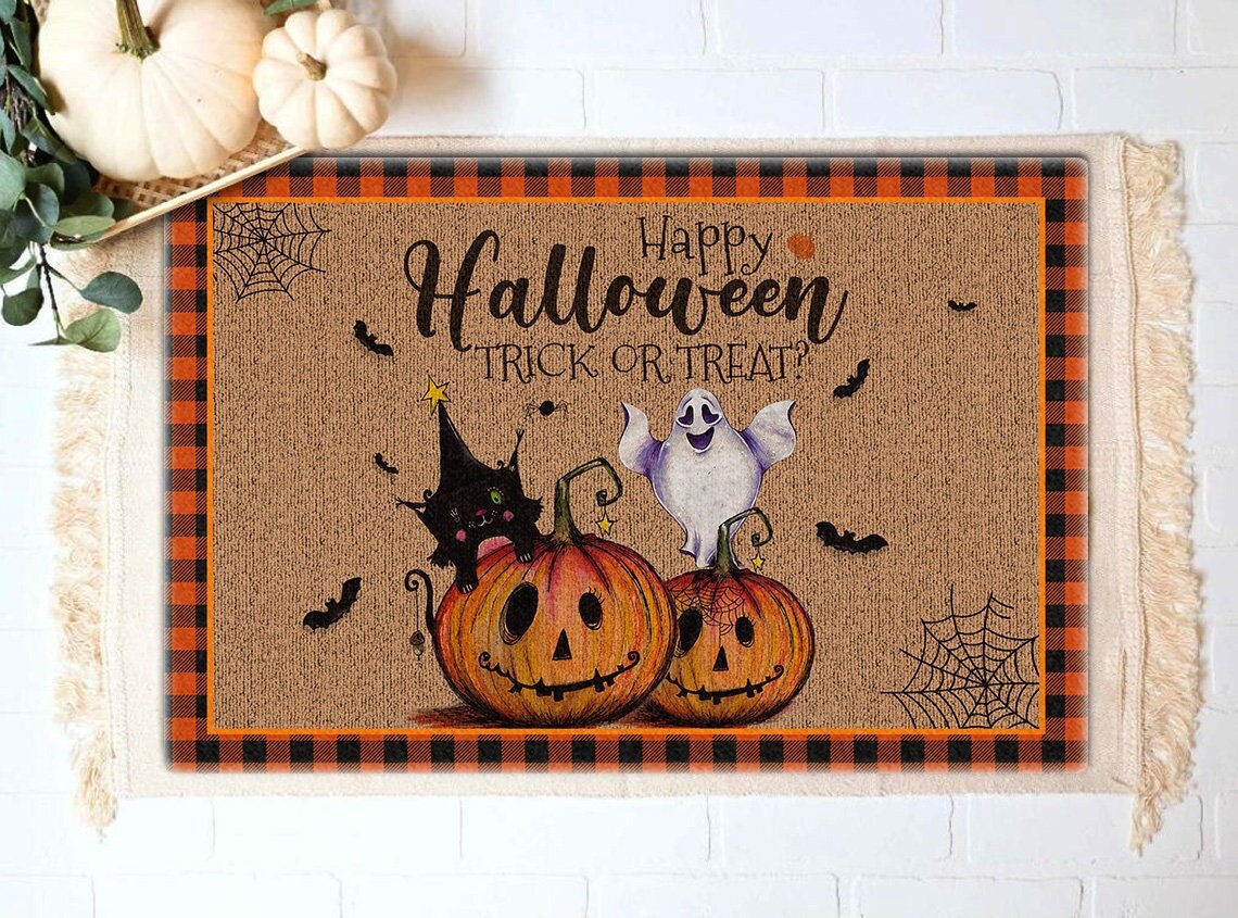 Happy Halloween Doormat Trick Or Treat Ghost, Gift For Halloween Lovers