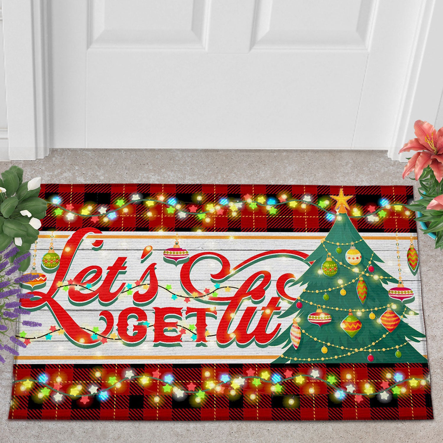 Let's Get Lit Christmas Tree Doormat, Christmas Tree Lovers Home