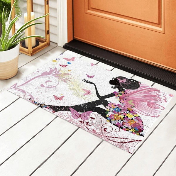 Pink Butterfly Beautiful Girl Doormat, Butterfly Lovers Home Decorative