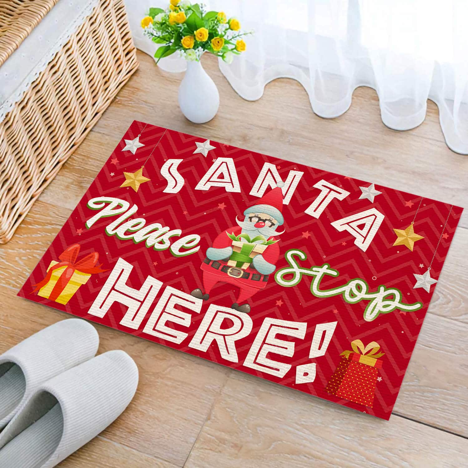 Santa Please Stop Here Doormat, Santa Christmas Home Decorative