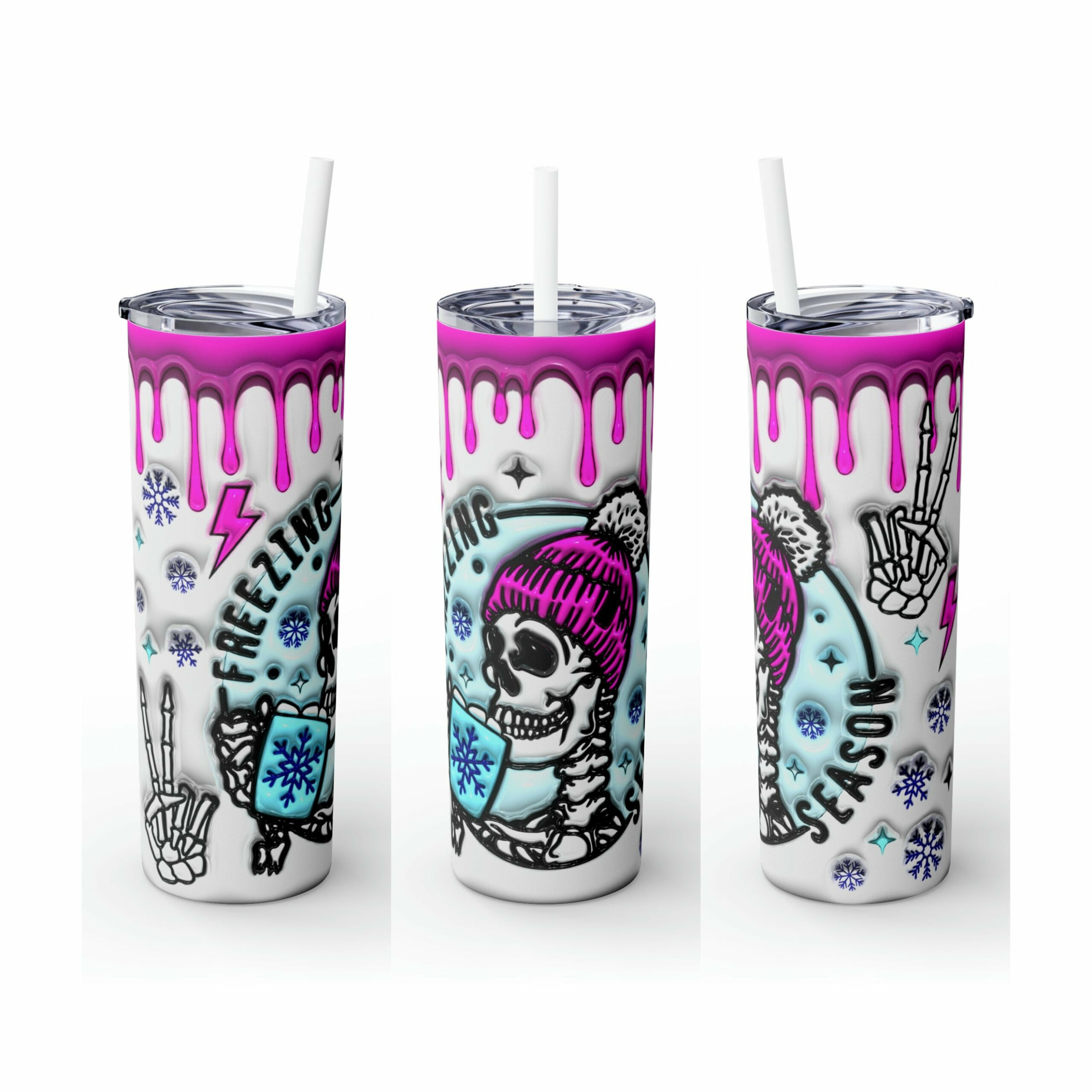 3D Seamless Inflated Freezing Season Skinny Tumbler Gift For Her