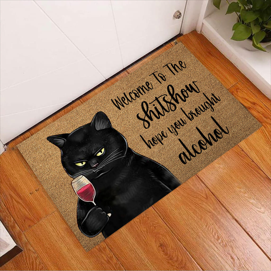 To The Show Black Cat Doormat, Black Cat Lovers Home Decorative