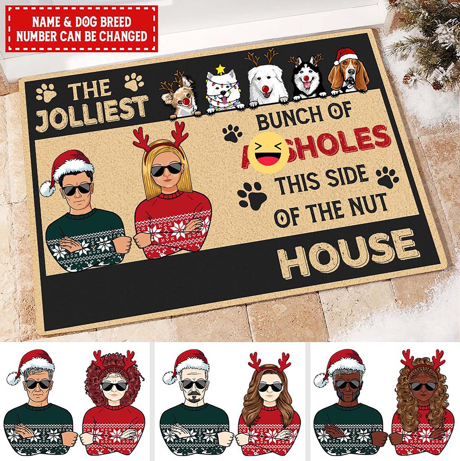 The Jolliest This Side Of The Nut House Doormat Personalized Family